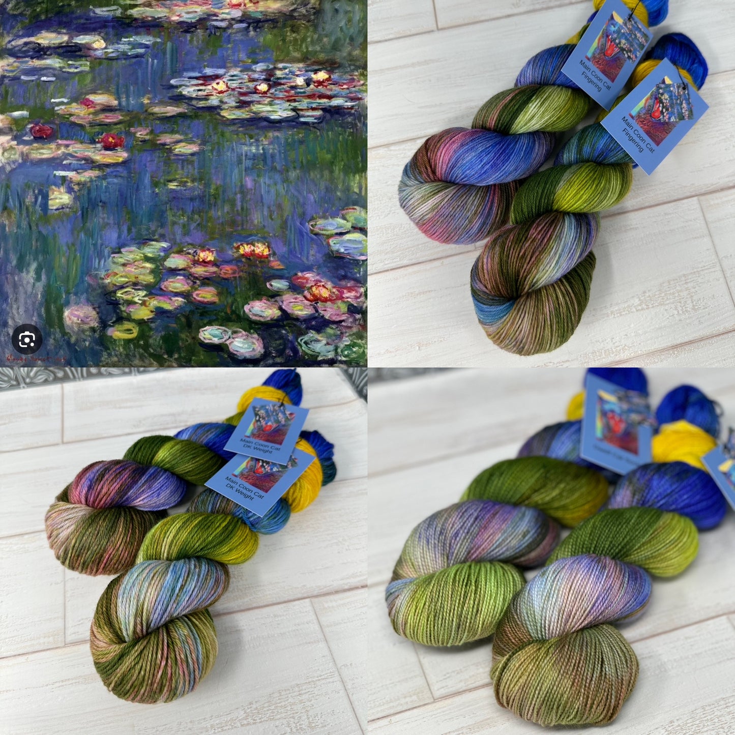 "Water Lilies 1916" on Various Yarn Bases