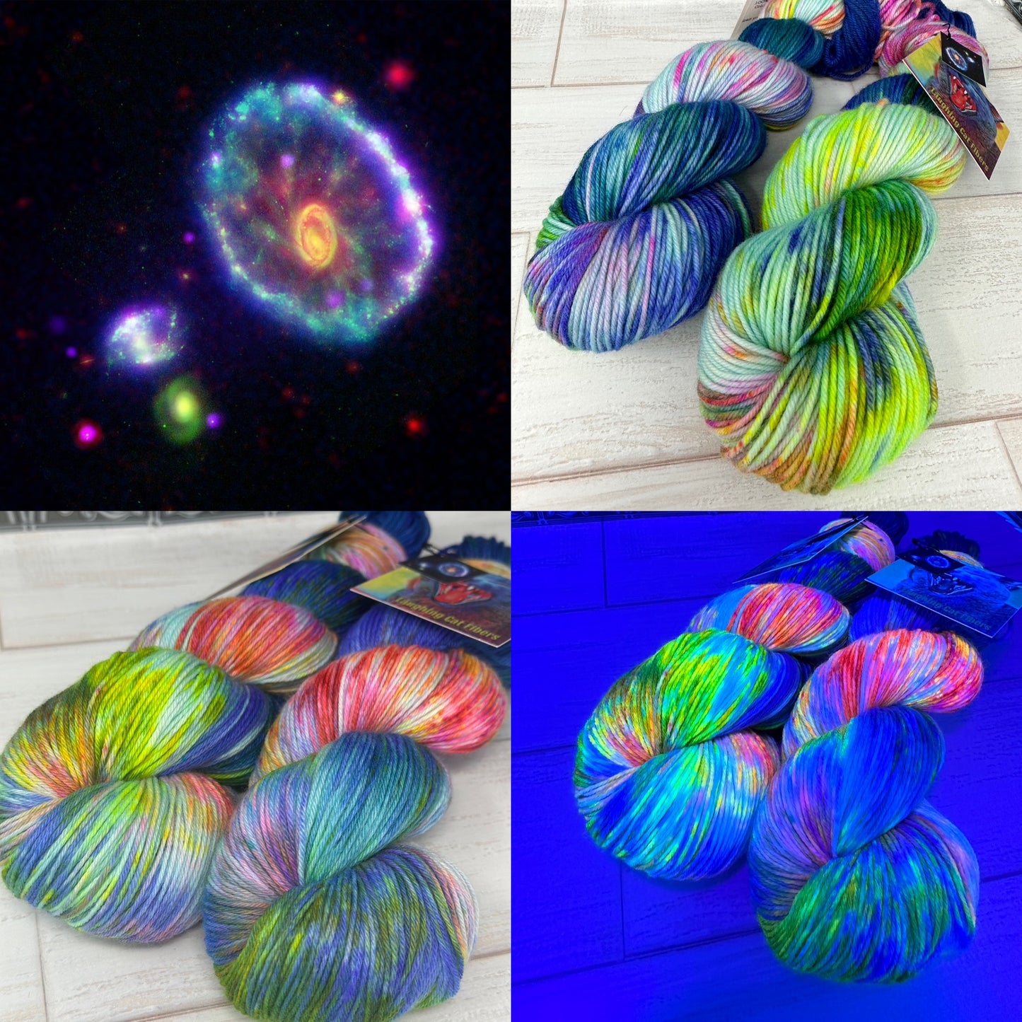 "Cartwheel Galaxy" on Various Yarn Bases