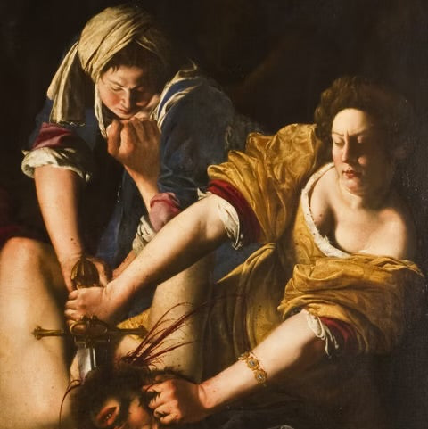 Artistic depiction of a woman with a severed head, possibly from a classical or historical painting.