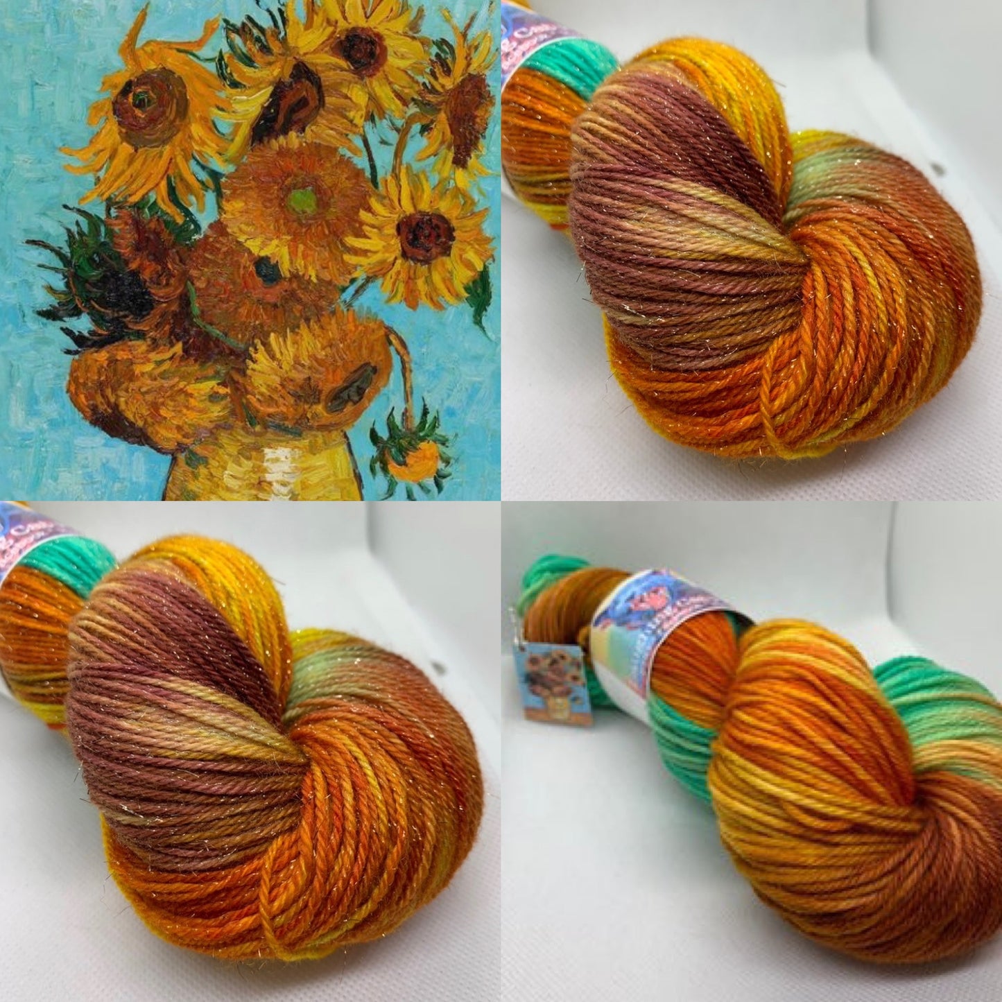 "Vincent's Sunflowers" on Various Yarn Bases