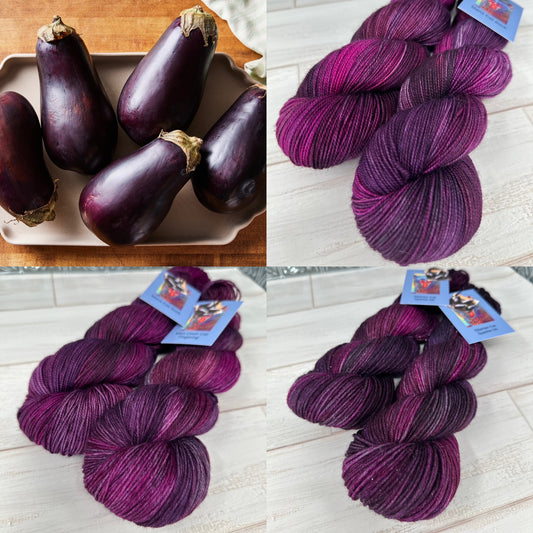 "Eggplant" on Various Yarn Bases