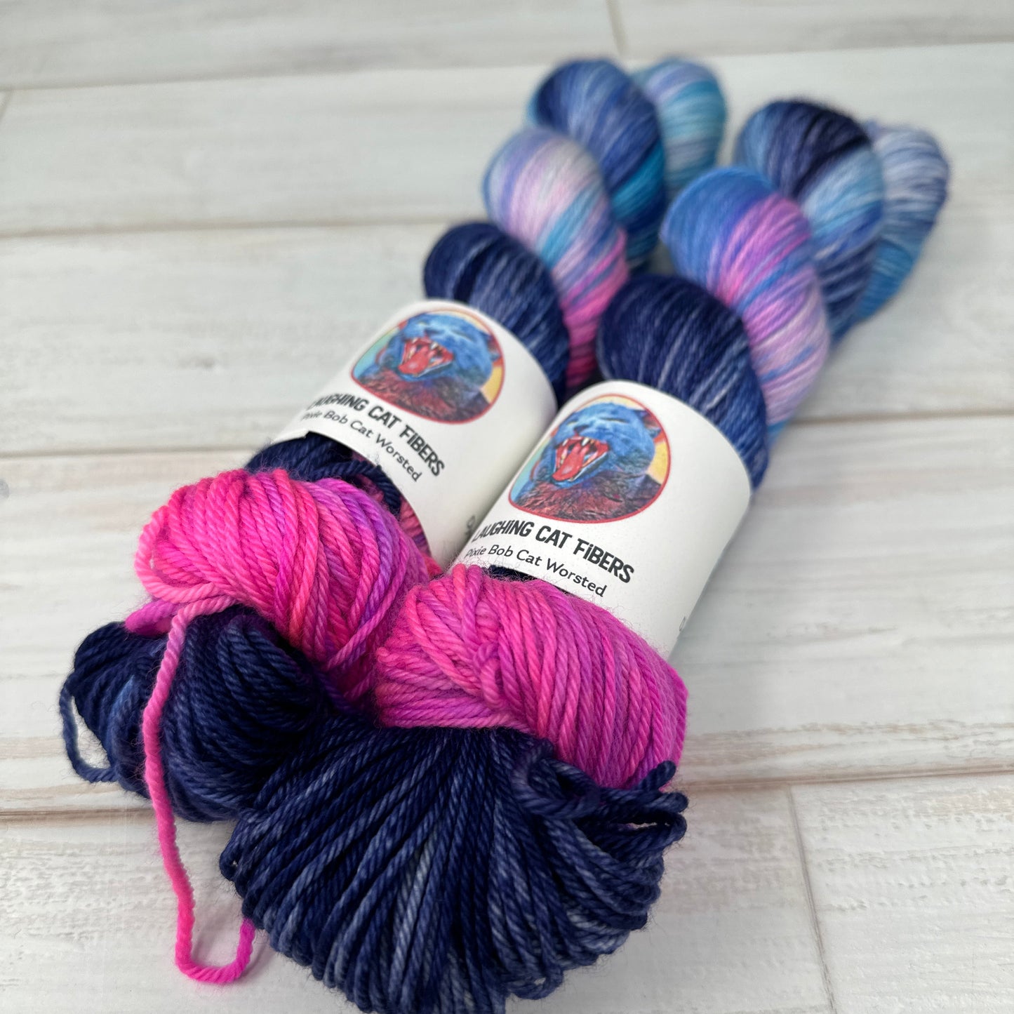 two skeins of hand dyed yarn 