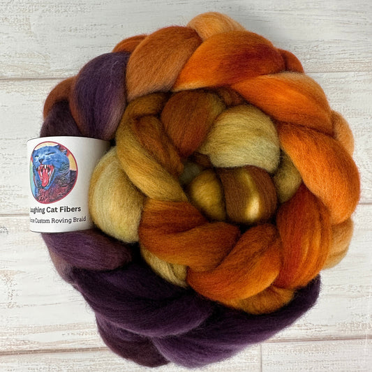 hand dyed wool roving by Laughing Cat Fibers in their Fall colorway 