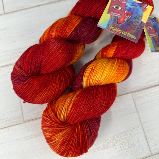 1984 hand dyed yarn by Laughing Cat Fibers close up