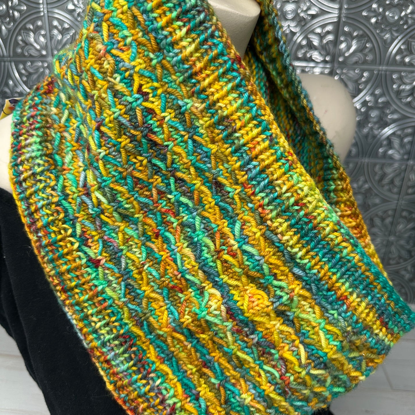 Lattice One Skein Cowl knit by Laura of Laughing Cat Fibers