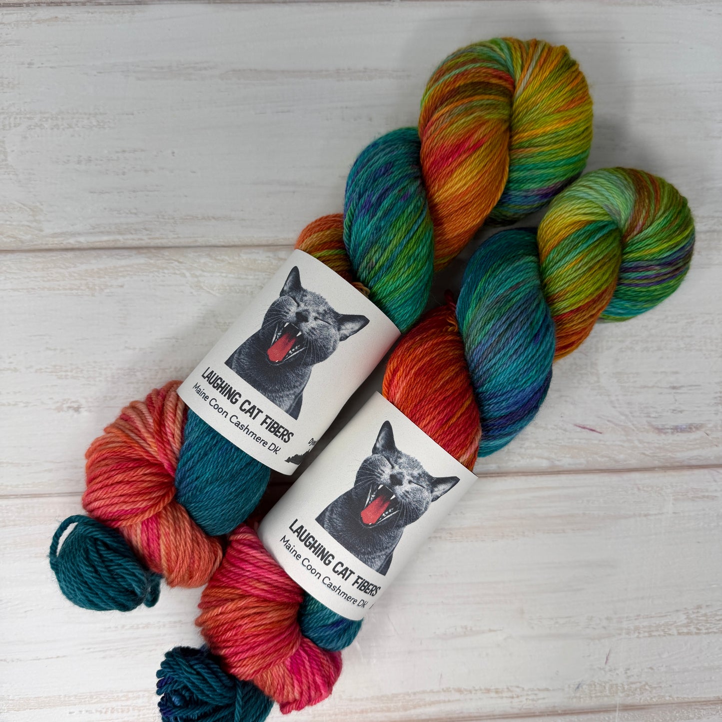 close up of hand dyed yarn skeins 