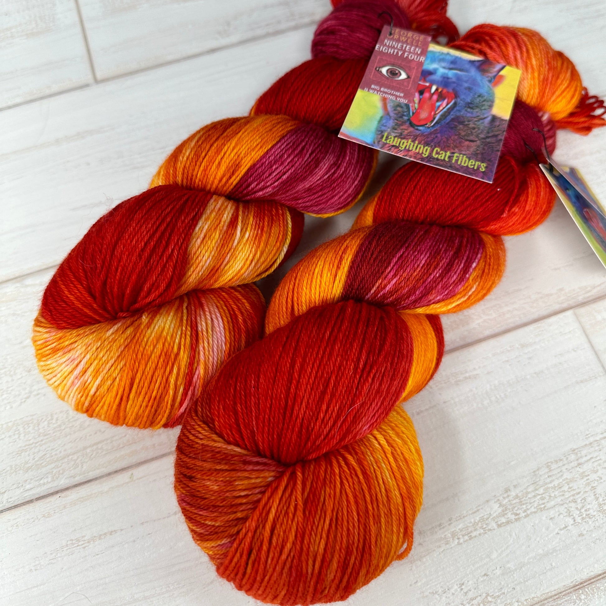 Hand dyed literary yarn inspired by George Orwell 1984