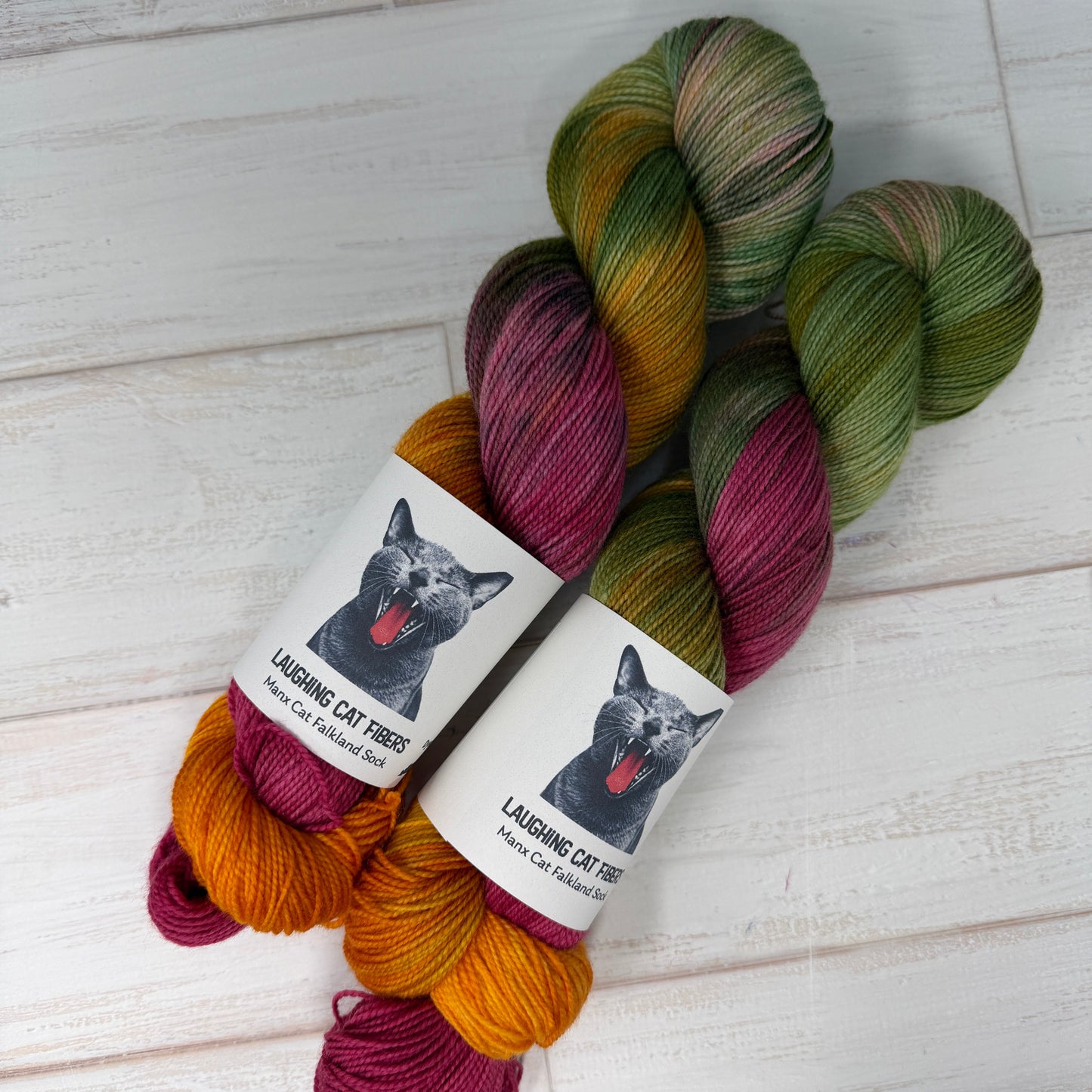 hand dyed Falkland sock yarn by Laughing Cat Fibers in their Oranges are not the only fruit colorway 