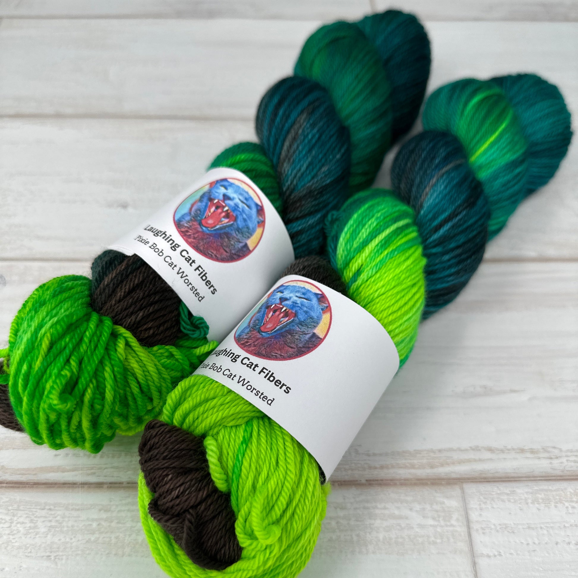 Pixie Bob Cat Worsted yarn hand dyed by Laughing Cat Fibers in their Circe UV colorway 