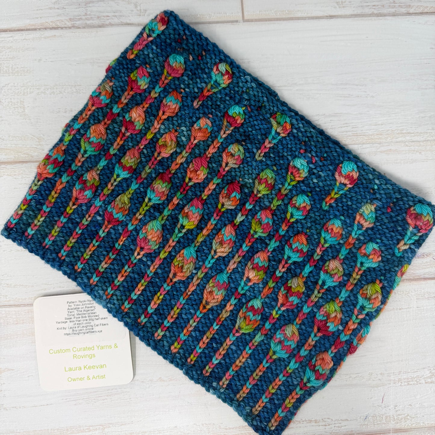 knitted cowl by Laura of Laughing Cat Fibers in The Algerian Woman and tonal