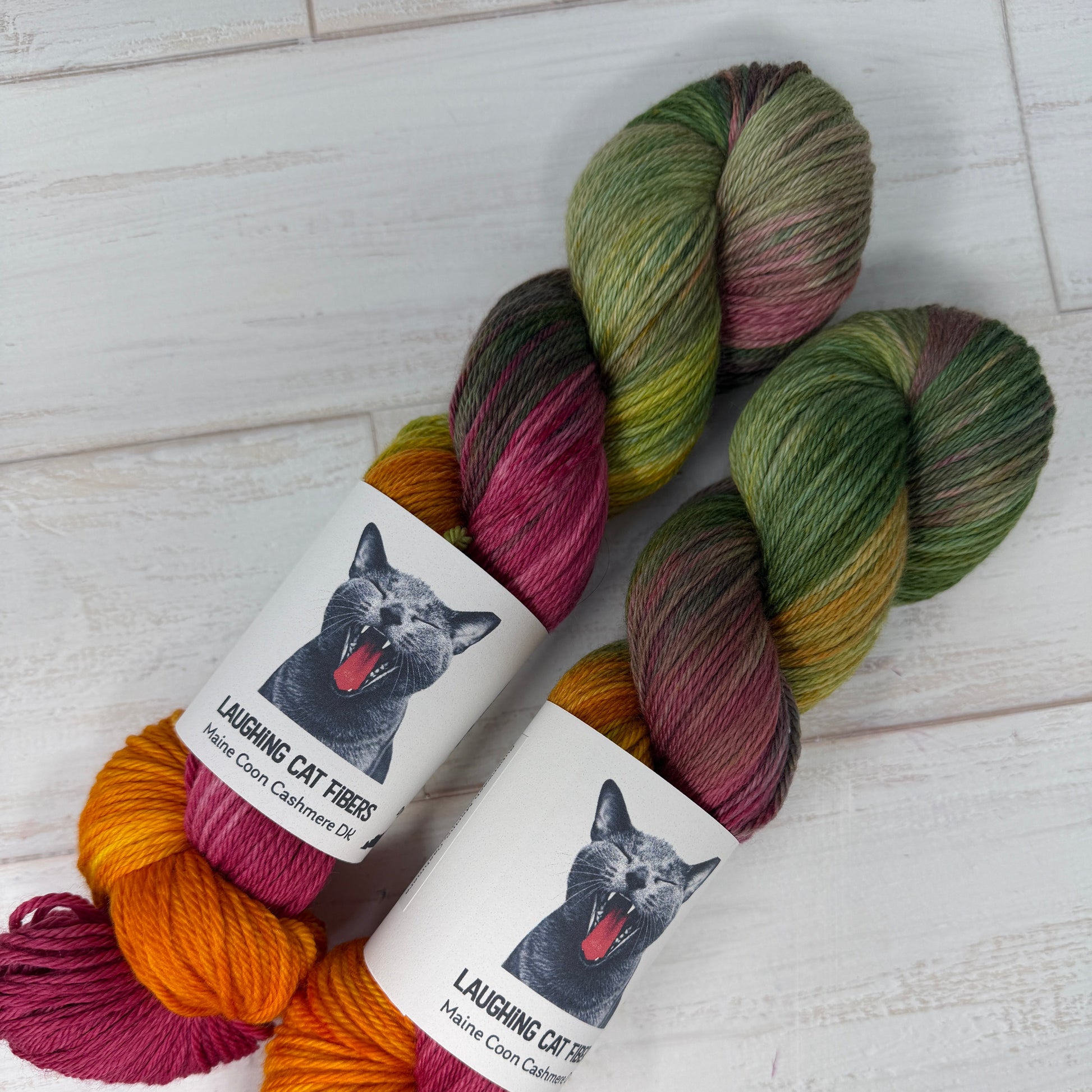 hand dyed DK yarn by Laughing Cat Fibers in their oranges are not the only fruit colorway 