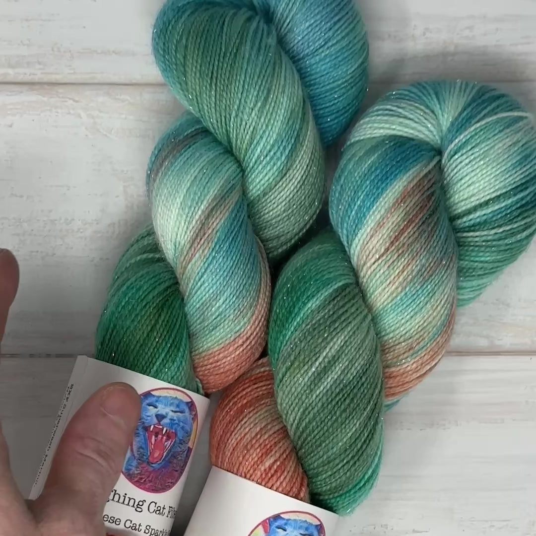video clip of the swing colorway on sparkle sock yarn by Laughing Cat Fibers