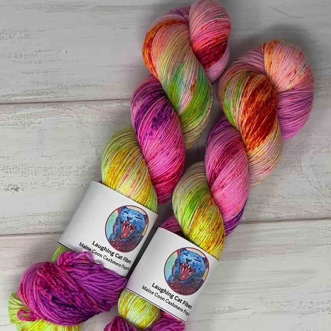 video clip of yarn hand dyed by Laughing Cat Fibers in their Opalite colorway 