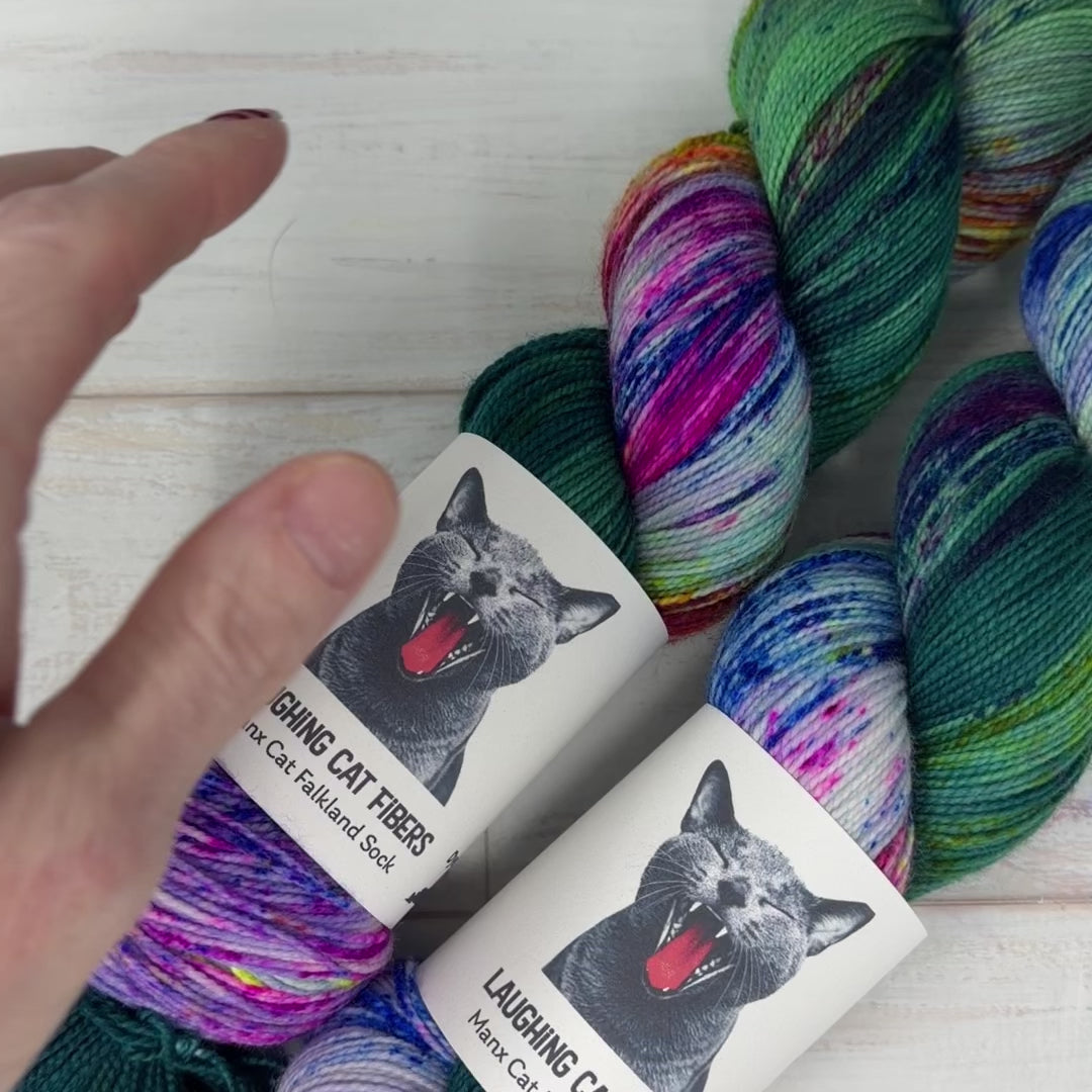 video clip of Manx Cat Falkland sock yarn in the Ophelia colorway 