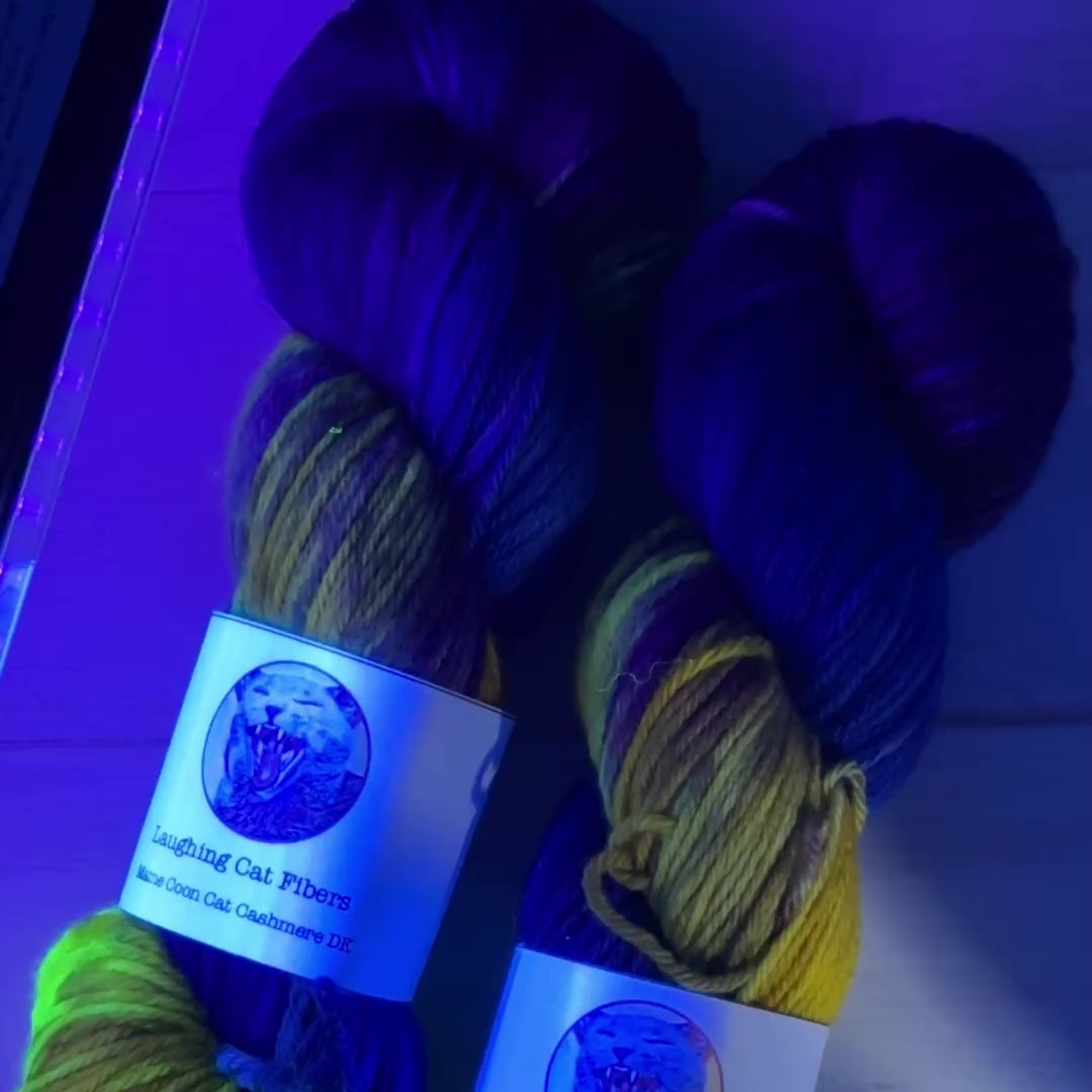 black light video clip of hand dyed yarn by Laughing Cat Fibers