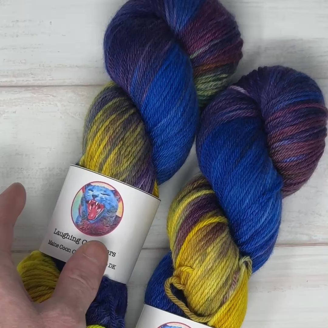 video clip of hand dyed yarn by Laughing Cat Fibers in their Jenny's Starry Night colorway 