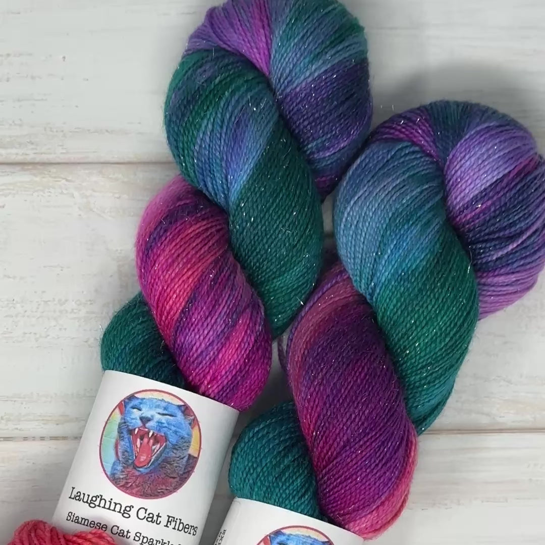 video clip of sparkle sock yarn hand dyed by Laughing Cat Fibers 