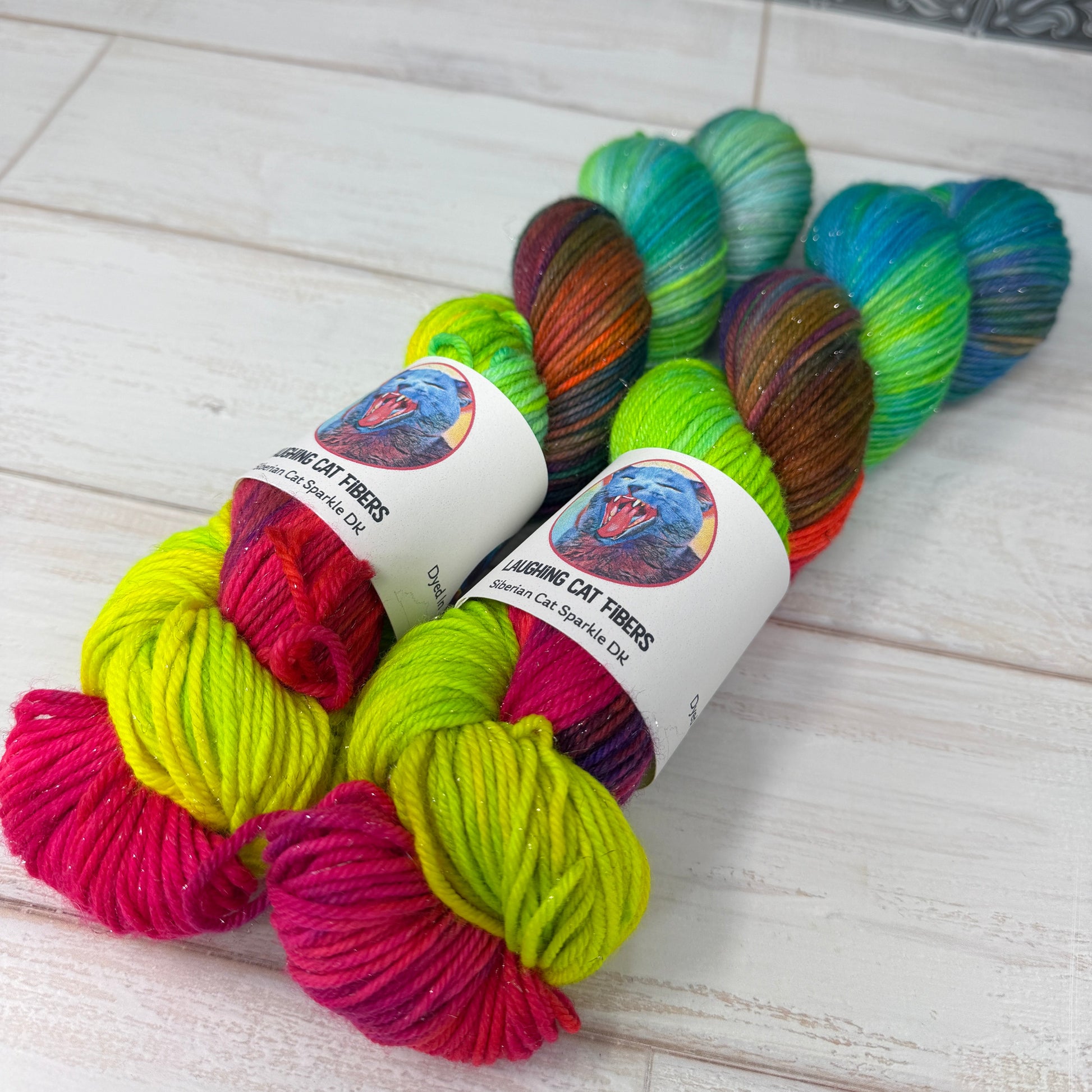 hand dyed sparkle sock yarn by Laughing Cat Fibers in Circus Mind 