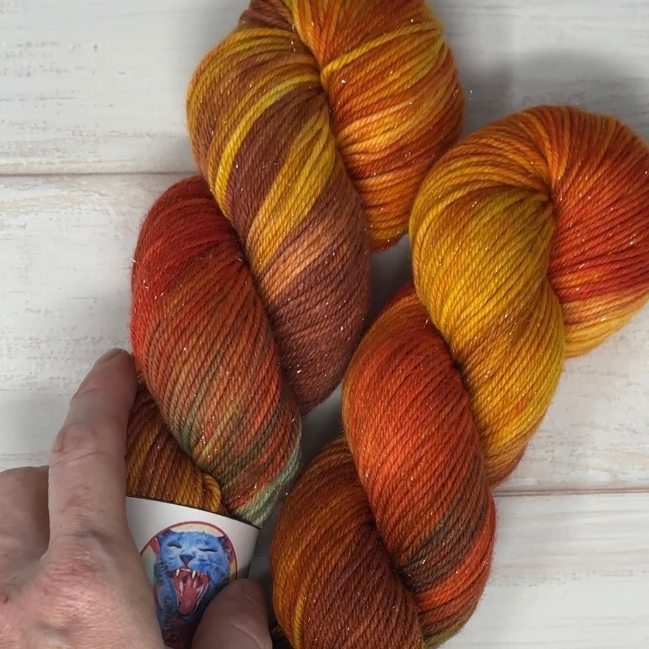 hand dyed yarn by Laughing Cat Fibers in their Vincent's Sunflowers colorway