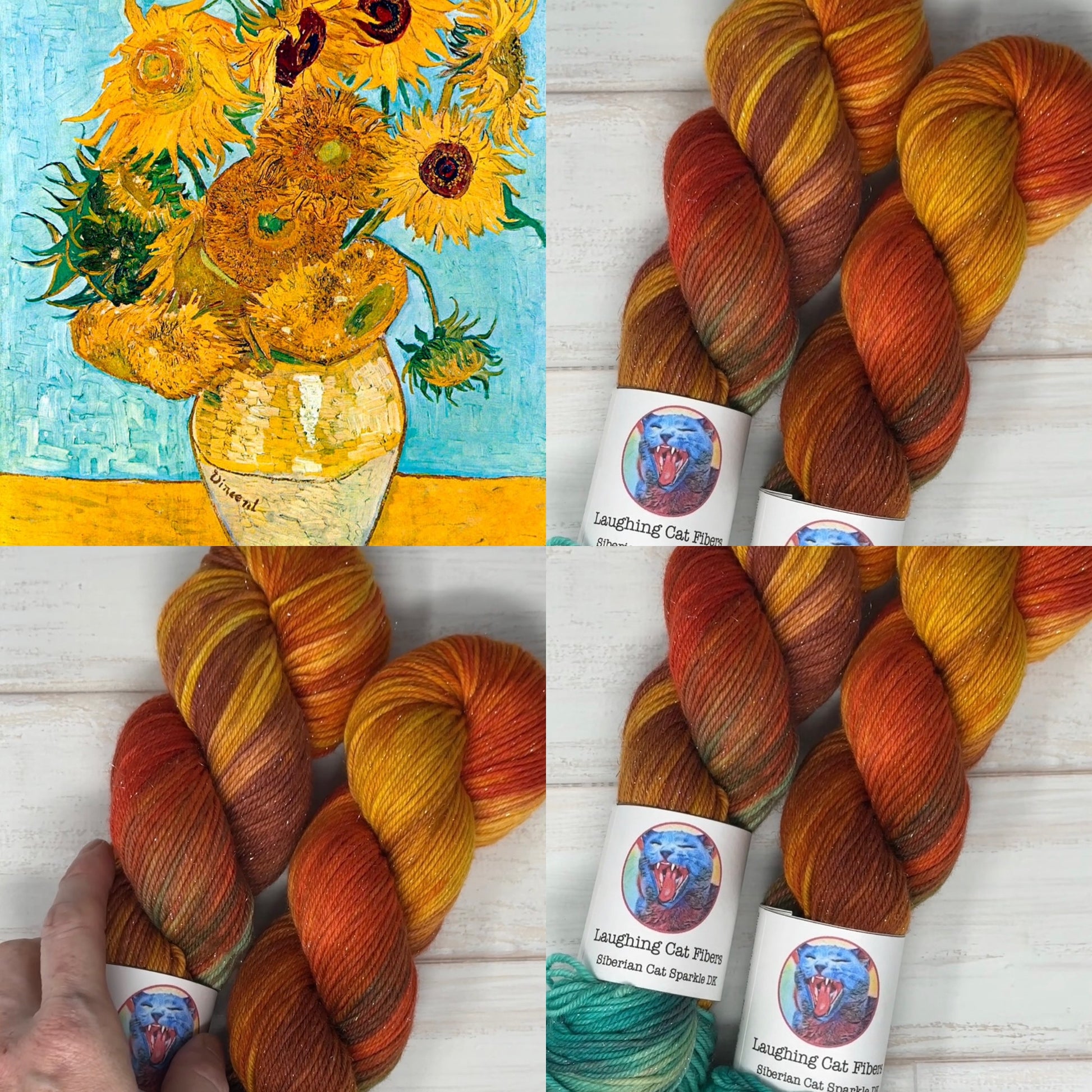 hand dyed yarn in Vincent's Sunflowers by Laughing Cat Fibers