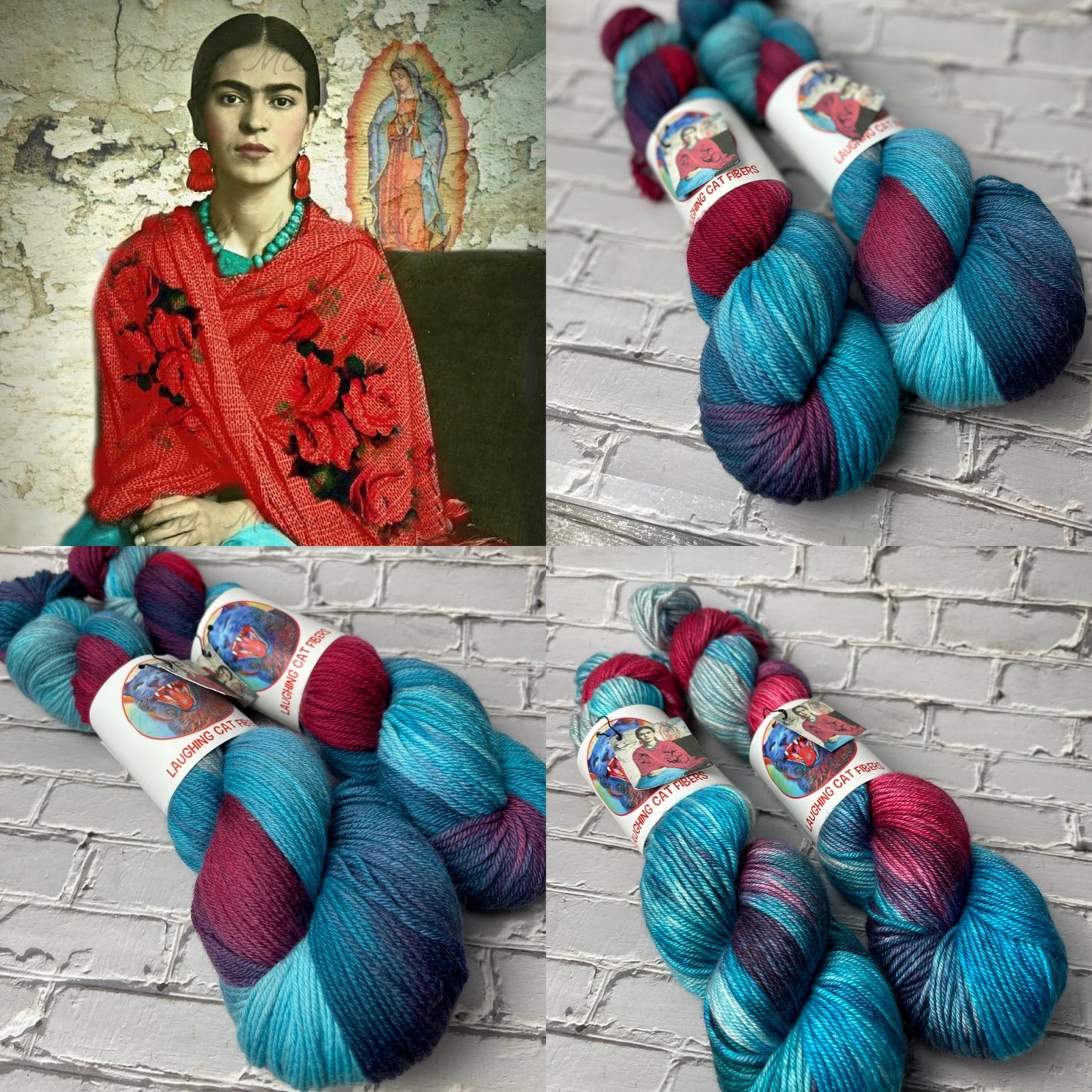 "La Rosa de Guadalupe" on Various Yarn Bases