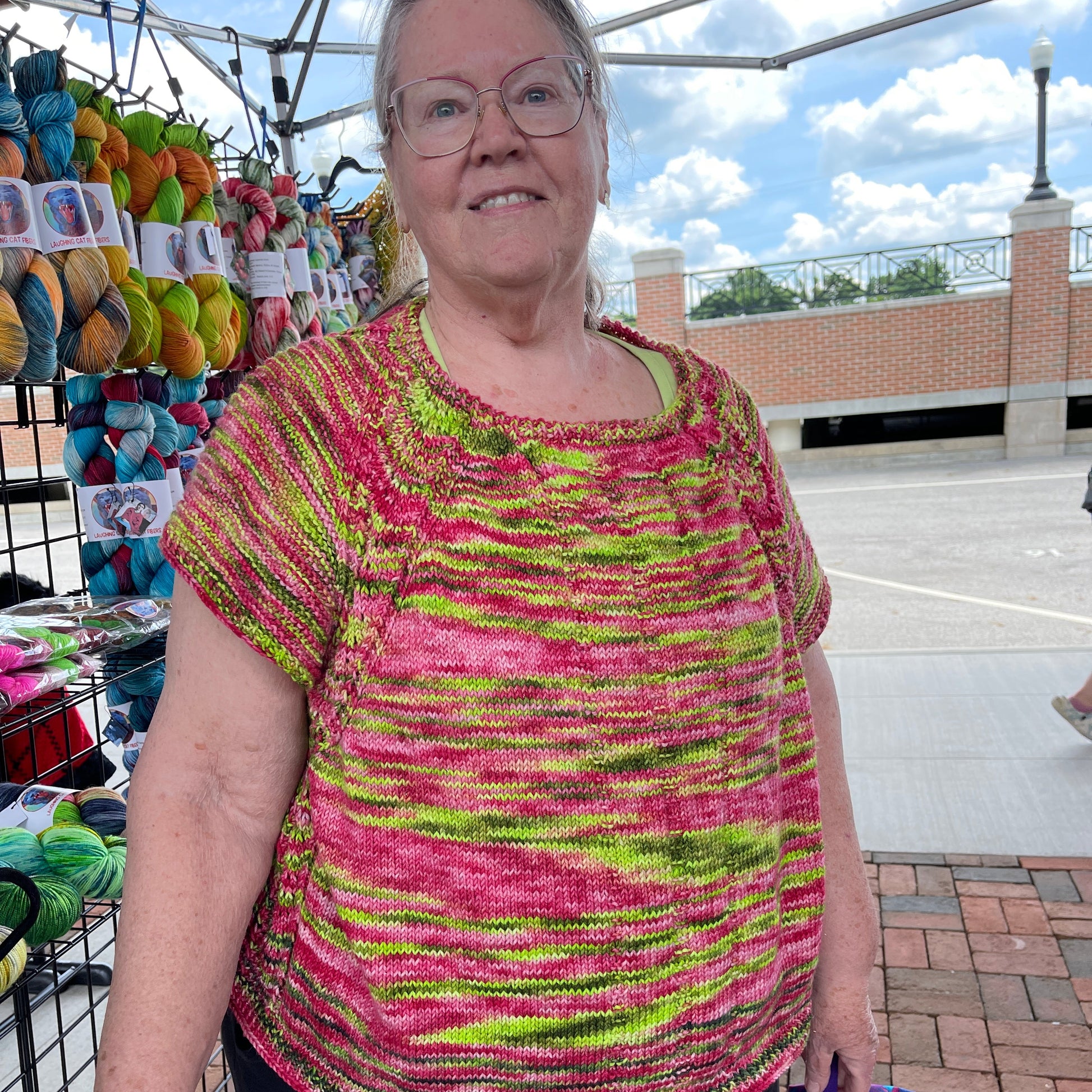 hand knit sweater in Viva la Vida yarn by Laughing Cat Fibers