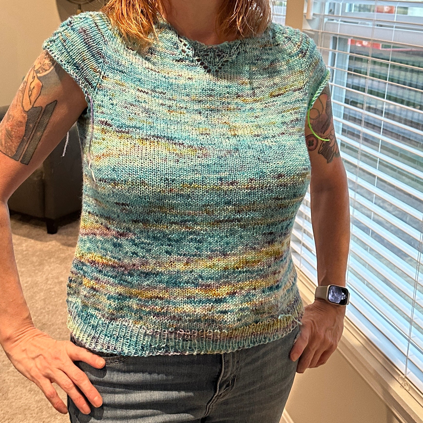 image of a sweater knit in Laughing Cat Fibers Jupiter colorway 